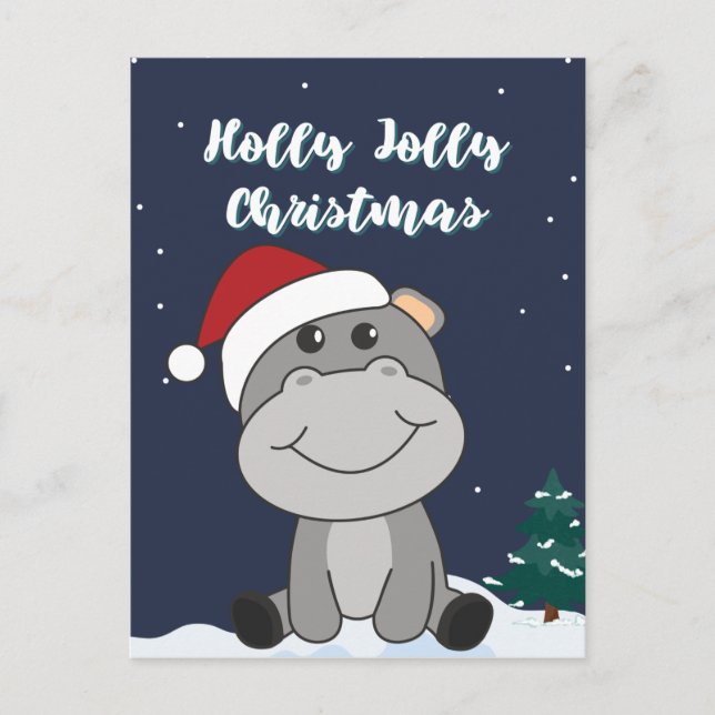 Cartes Pour Fêtes Annuelles Hippo Joyeux Noël Animaux d'hiver Hippopotames Fêt (Devant)