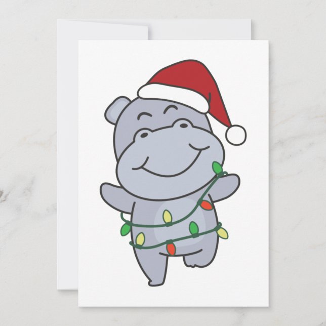 Cartes Pour Fêtes Annuelles Hippo Noël Animaux d'hiver Hippopotames (Devant)