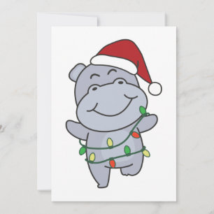 Cartes Pour Fêtes Annuelles Hippo Noël Animaux d'hiver Hippopotames