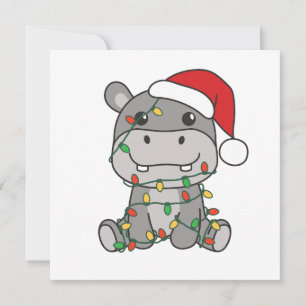 Cartes Pour Fêtes Annuelles Hippo Noël Animaux d'hiver Hippopotames