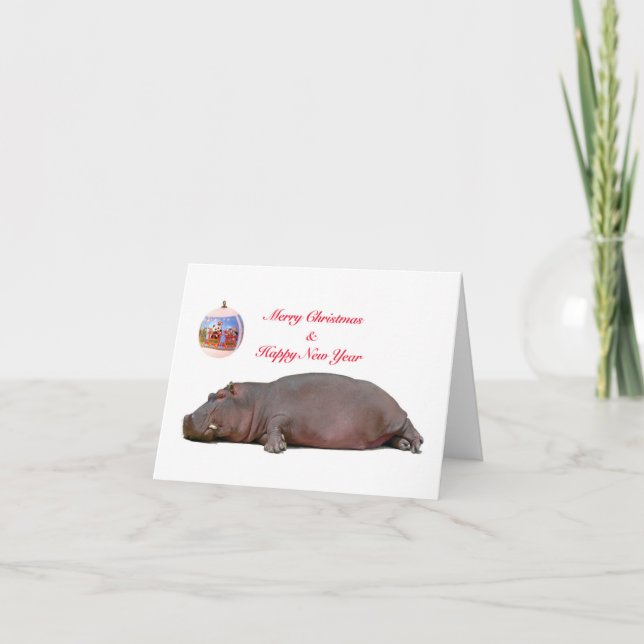 Cartes Pour Fêtes Annuelles Hippo Noël et voeux du Nouvel An (Devant)