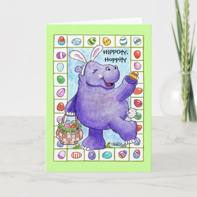 Cartes Pour Fêtes Annuelles Hippopotame de lapin de Pâques (Devant)