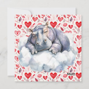 Cartes Pour Fêtes Annuelles Hippopotame la Saint-Valentin avec beaucoup de cœ