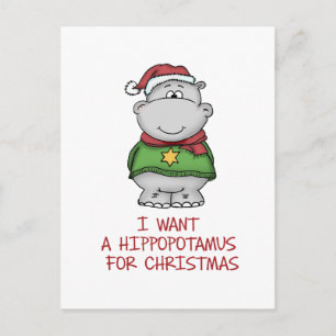 Cartes Pour Fêtes Annuelles Hippopotame pour Noël - conception mignonne