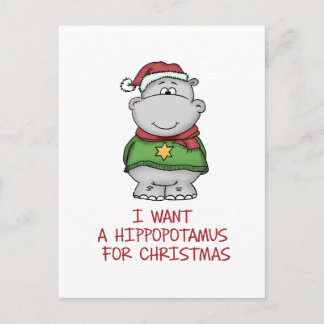 Cartes Pour Fêtes Annuelles Hippopotame pour Noël - conception mignonne