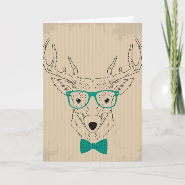 Cartes Pour Fêtes Annuelles Hipster Reindeer Elk avec des lunettes grungy Noël (Devant)