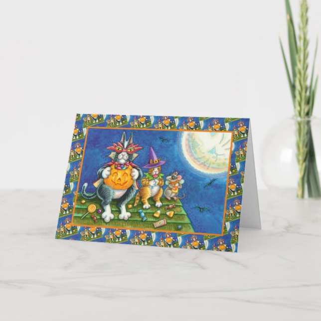 CARTES POUR FÊTES ANNUELLES HISS N'FITZ CHATS, TRICK OU TRAITER FUNNY HALLOWEE (Devant)