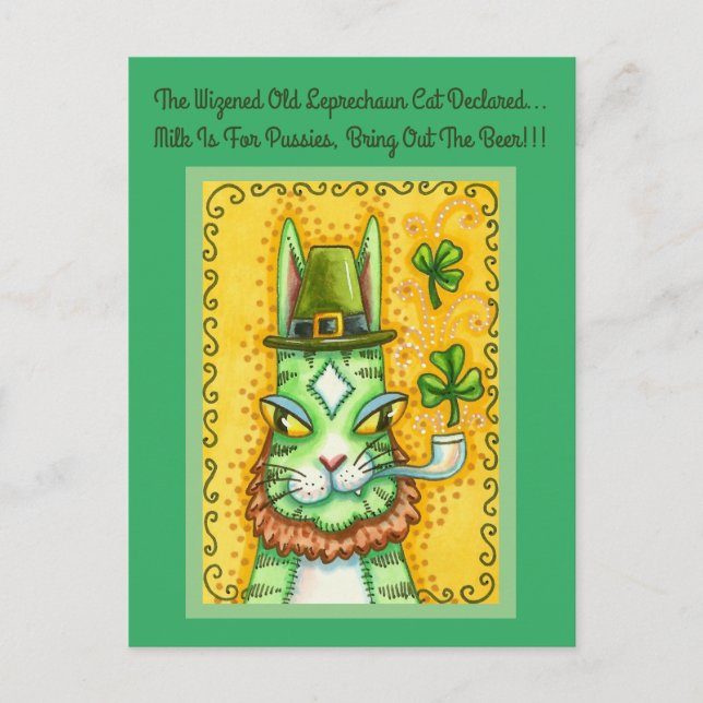 CARTES POUR FÊTES ANNUELLES HISS N'FITZ LEPRECHAUN, ST. CHAT AMUSANT DE LA JOU (Devant)