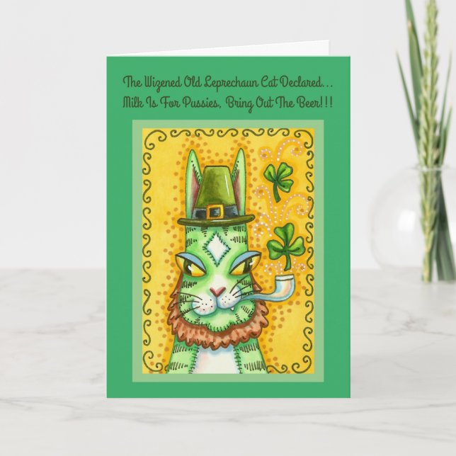 CARTES POUR FÊTES ANNUELLES HISS N'FITZ LEPRECHAUN, ST. CHAT AMUSANT DE LA JOU (Devant)
