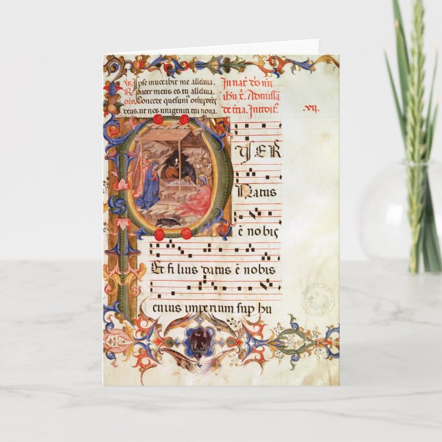 Cartes Pour Fêtes Annuelles Historiated parafent "P" dépeignant la nativité (Devant)
