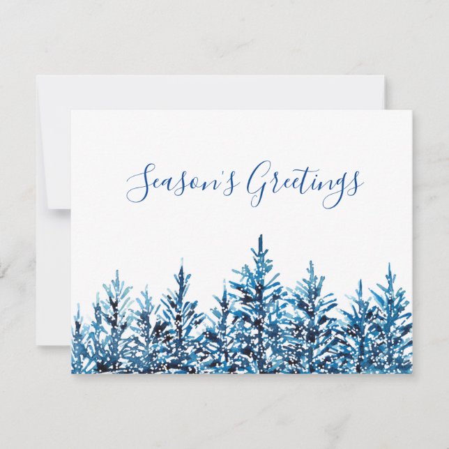 Cartes Pour Fêtes Annuelles Hiver Aquarelle Bleue Pins Arbres (Devant)