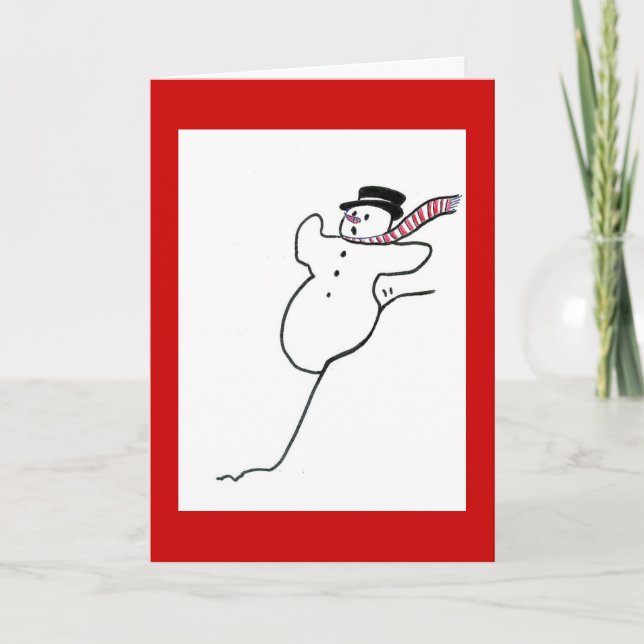 Cartes Pour Fêtes Annuelles Hiver : Bonhomme de neige en baisse (Devant)