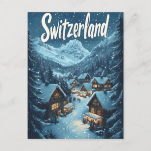Cartes Pour Fêtes Annuelles Hiver en Suisse : Scène de village de montagne