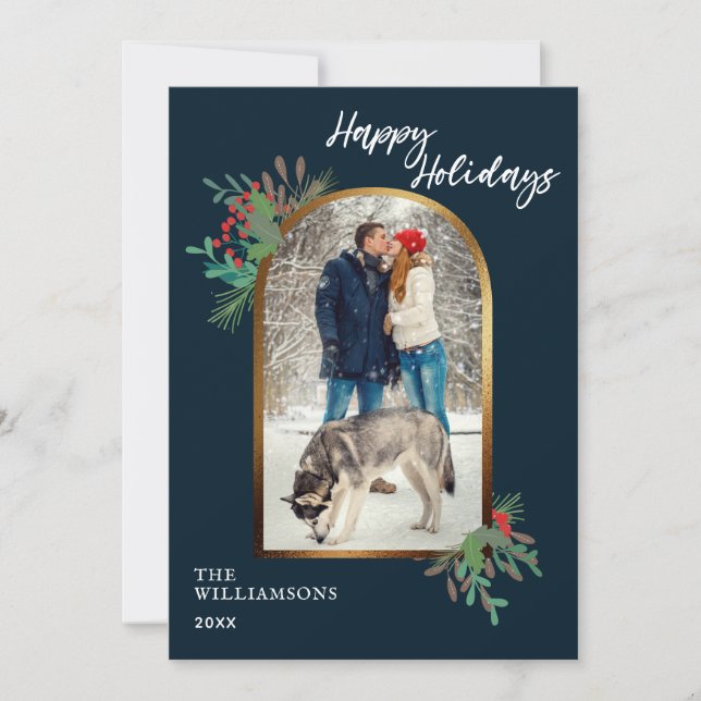 Cartes Pour Fêtes Annuelles Hiver Feuillage Photo personnalisée Noël Joyeux (Devant)