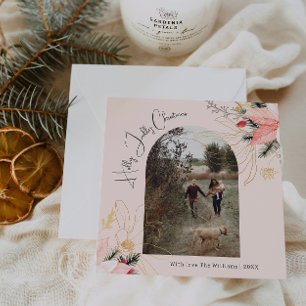 Cartes Pour Fêtes Annuelles Hiver Floral Rose Holly Jolly Noël Une photo