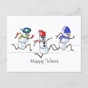 Cartes Pour Fêtes Annuelles Hiver heureux de bonhomme de neige