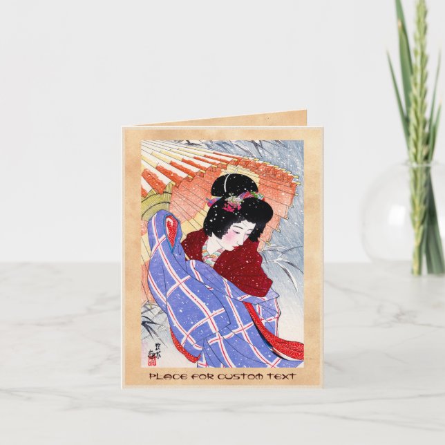 Cartes Pour Fêtes Annuelles Hiver japonais frais de neige de parapluie de (Devant)