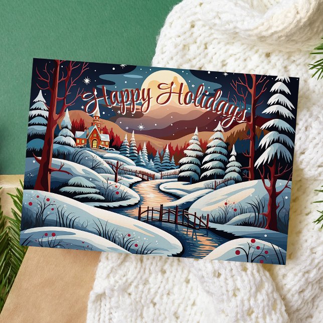 Cartes Pour Fêtes Annuelles Hiver La Scène De Nuit Joyeuses Vacances (Créateur téléchargé)