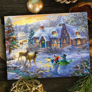 Cartes Pour Fêtes Annuelles hiver Noël Chalet neige