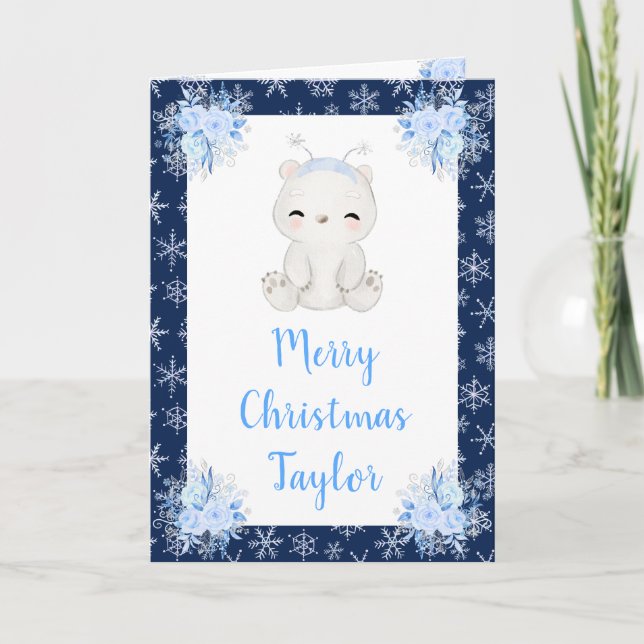 Cartes Pour Fêtes Annuelles Hiver Ours polaire arctique Joyeux Noël (Devant)