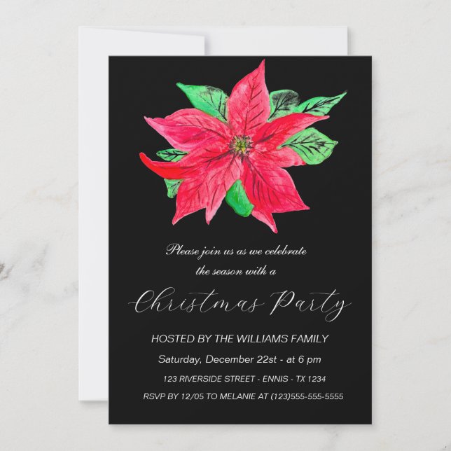 Cartes Pour Fêtes Annuelles Hiver Poinsettia fête de Noël Aquarelle (Devant)