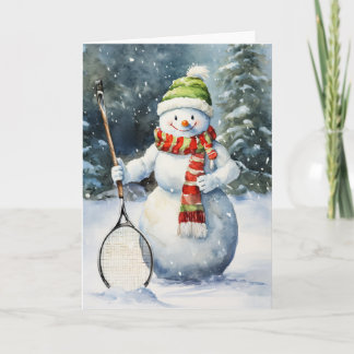 Cartes Pour Fêtes Annuelles Hiver Snowman Tennis Amateurs de vacances Noël
