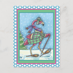 CARTES POUR FÊTES ANNUELLES HIVER SNOWSHOOWS & COAT PINK FLAMANT ROSE TREKKING