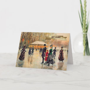 Cartes Pour Fêtes Annuelles Hiver vintage Scène Parisienne Noël