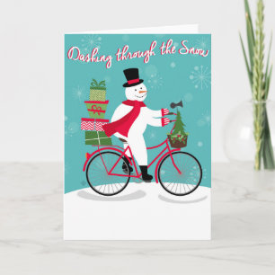 Cartes Pour Fêtes Annuelles Hiver Whimisky snowman sur vélo