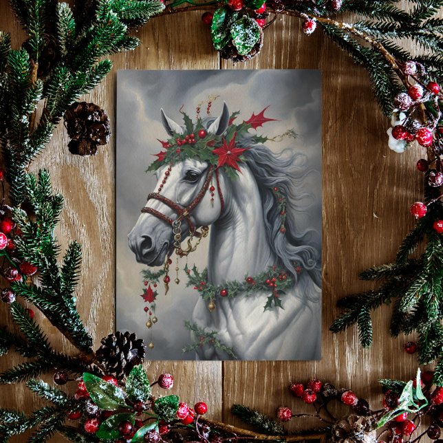 Cartes Pour Fêtes Annuelles Hivernal Solstice Cheval Yule Blanc Mare (Créateur téléchargé)