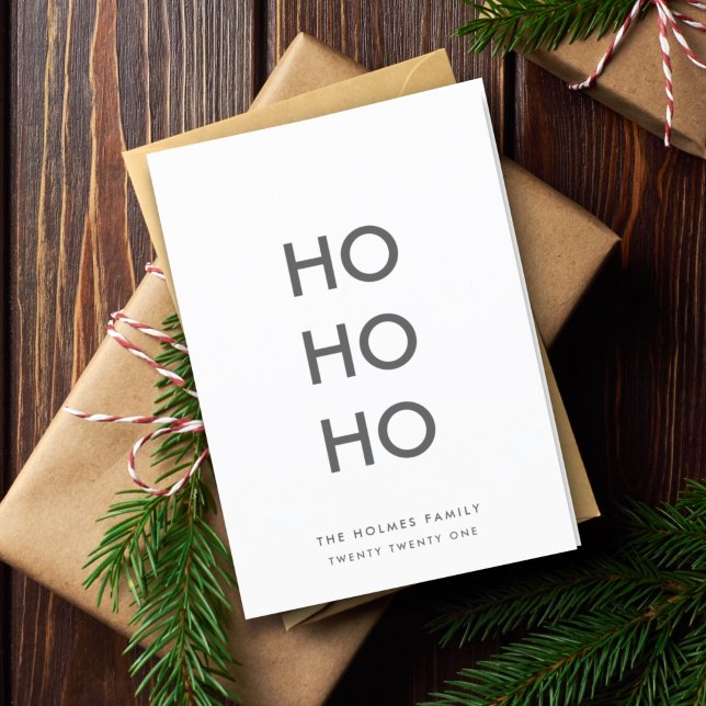 Cartes Pour Fêtes Annuelles Ho Ho Ho | Mini nettoyage simple Noël blanc (Créateur téléchargé)