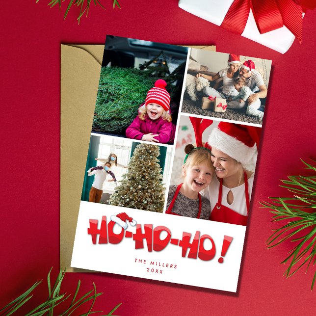 Cartes Pour Fêtes Annuelles Ho Ho Ho Père Noël Family Photo Collage Noël (Ho Ho Ho Santa Family Photo Collage Christmas Holiday Card)