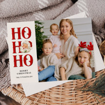 Ho Ho Ho Vintage Père Noël Photo Flat Holiday Card