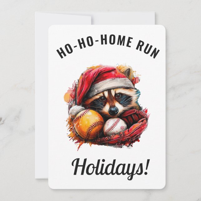 Cartes Pour Fêtes Annuelles Ho-Ho-Home Run Baseball Christmas Card — Personali (Devant)