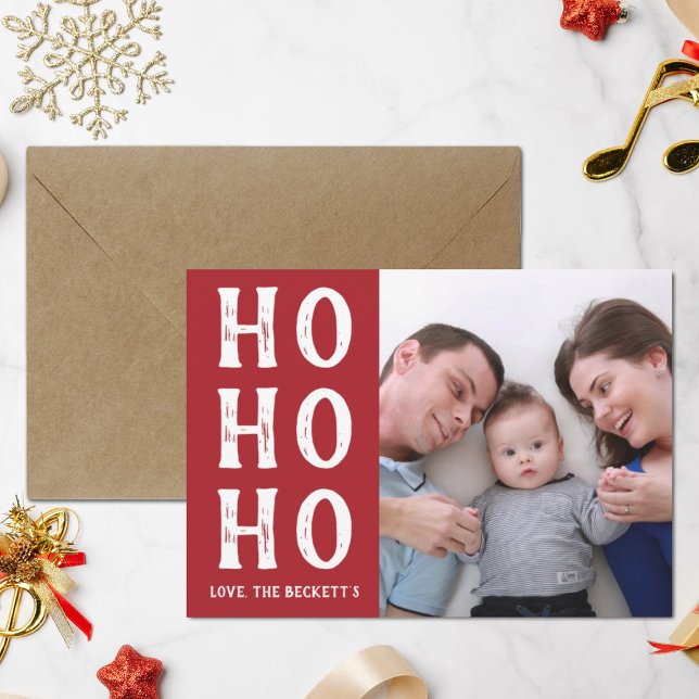 Cartes Pour Fêtes Annuelles HO HO | Photo de Noël moderne (Créateur téléchargé)