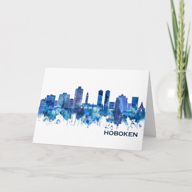 Cartes Pour Fêtes Annuelles Hoboken New Jersey Skyline Blue (Devant)