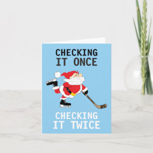 Cartes Pour Fêtes Annuelles Hockey Père Noël Patinage Noël Vérifier une fois