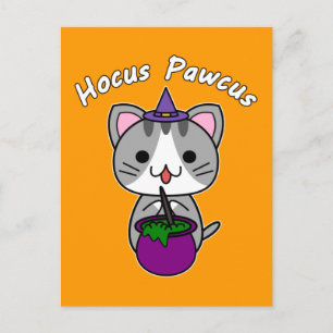 Cartes Pour Fêtes Annuelles Hocus Pawcus - Grey Tabby Chat - Écriture Blanche