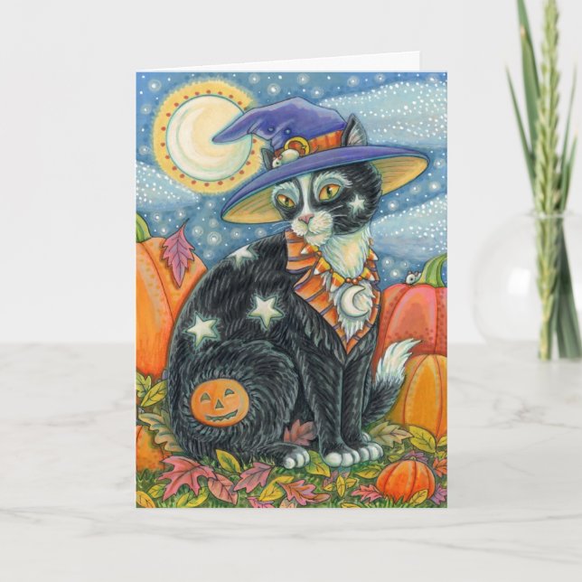 CARTES POUR FÊTES ANNUELLES HOCUS POCUS NOIR CAT WITCH & MOUSE HALLOWEEN (Devant)