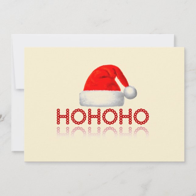 Cartes Pour Fêtes Annuelles HoHoHo Simple Père Noël Rouge Blanc Beige (Devant)
