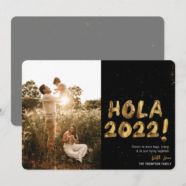 Cartes Pour Fêtes Annuelles Hola 2022 Gold Nouvel An Être Ensemble Photo (Devant / Derrière)