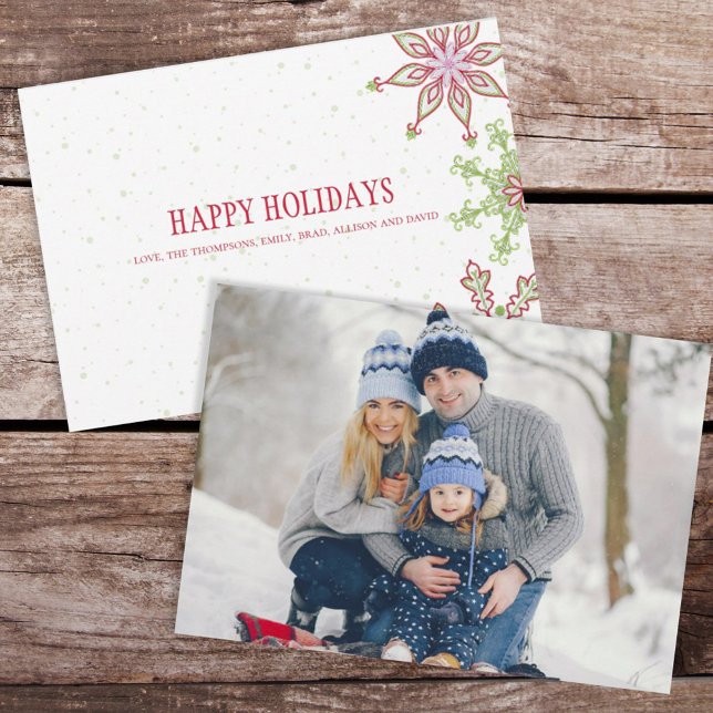 Cartes Pour Fêtes Annuelles Holiday Cute Snowflake Whimsical Colorful 1 Photo (Happy Holidays Christmas photo card with whimsical colorful snowflake design. )