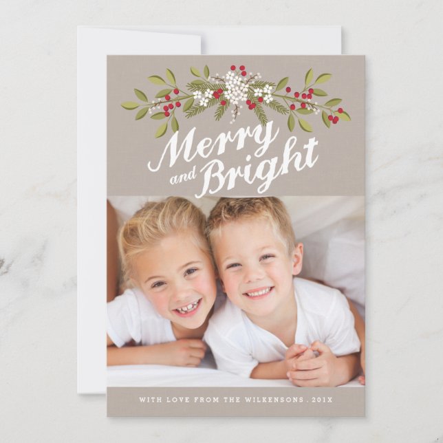 Cartes Pour Fêtes Annuelles Holiday Garland Merry & Bright Photo Grey (Devant)