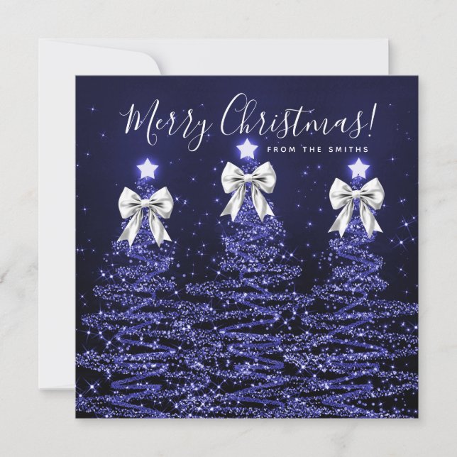 Cartes Pour Fêtes Annuelles Holiday Navy Blue Christmas Trees Greeting Silver  (Devant)
