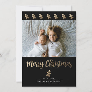 Cartes Pour Fêtes Annuelles Holiday Photo Card   Black & Gold - Gingerbread