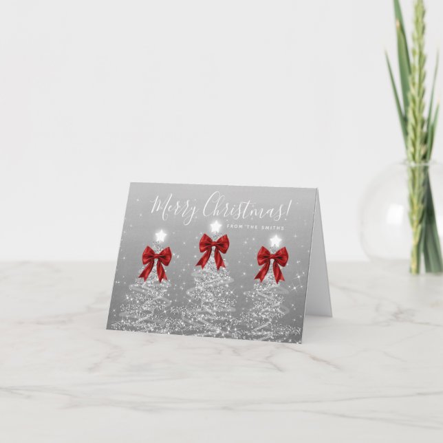 Cartes Pour Fêtes Annuelles Holiday Silver Christmas Trees Greeting Red  (Devant)