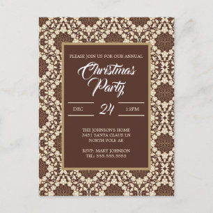 Cartes Pour Fêtes Annuelles Holly, Baies et Fleurs vintage en crème et marron