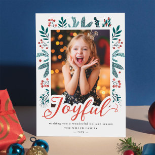 Cartes Pour Fêtes Annuelles Holly Berries et Pine Festive Bold Joyful Photo