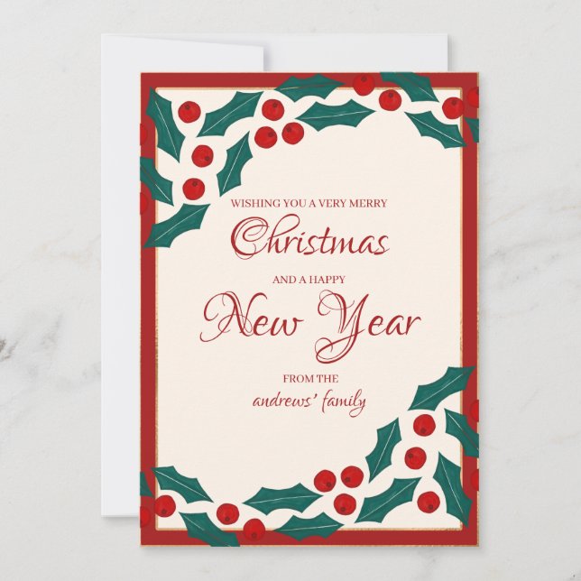 Cartes Pour Fêtes Annuelles Holly Berries Ivy Feuille frontière fête de Noël (Devant)