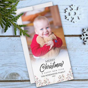 Cartes Pour Fêtes Annuelles Holly Berries Joyeux Noël Nouvel An Photo